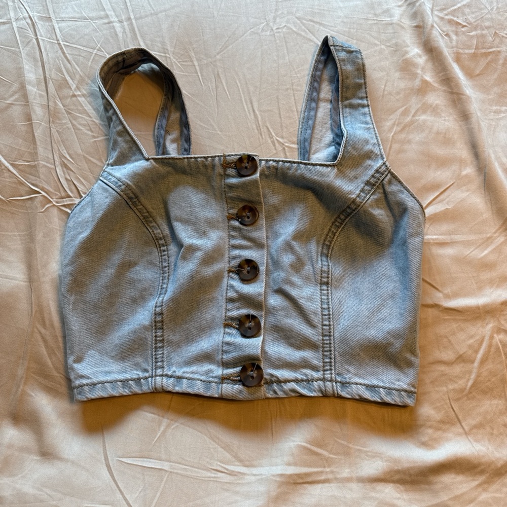 Forever 21 Light Blue Denim Smocked Top
